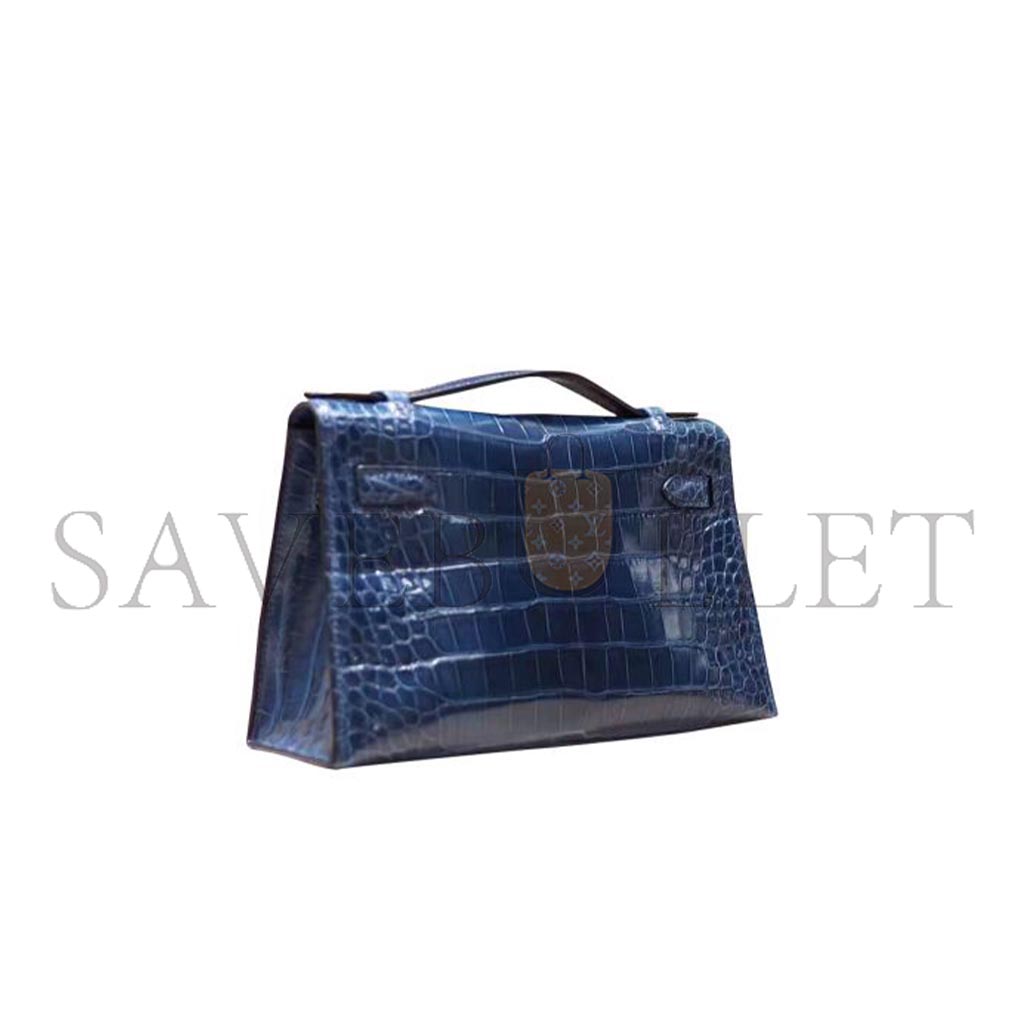 H**mes master mini kelly pochette bag blue roy shiny alligator (22*14*7cm)